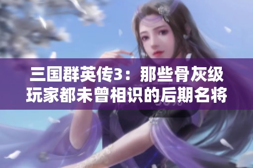 三国群英传3：那些骨灰级玩家都未曾相识的后期名将揭秘